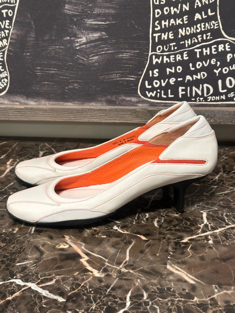 Cole Haan White Pumps with Orange Inset and Black Heel